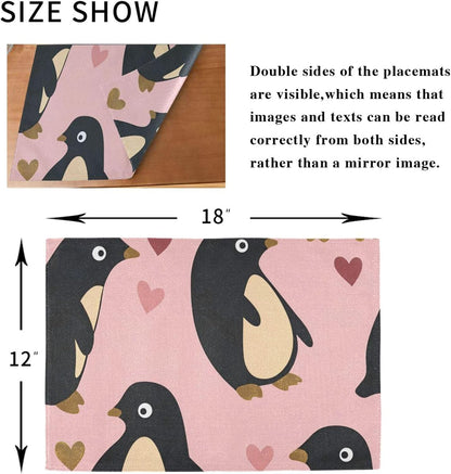 Penguin Peach Valentine's Day Gold Decorative placemats and napkins for dining table rustic plate mats accesorios para mesa de comedor set of 6 12x18