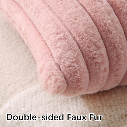 Decorative Throw Pillow with Inserts, Set of 2 Soft Faux Fur Throw Pillows, Square Boho Striped Pillow for Couch, Bed, Sofa Decor (Pink, 18" x 18"(Pack of 2))