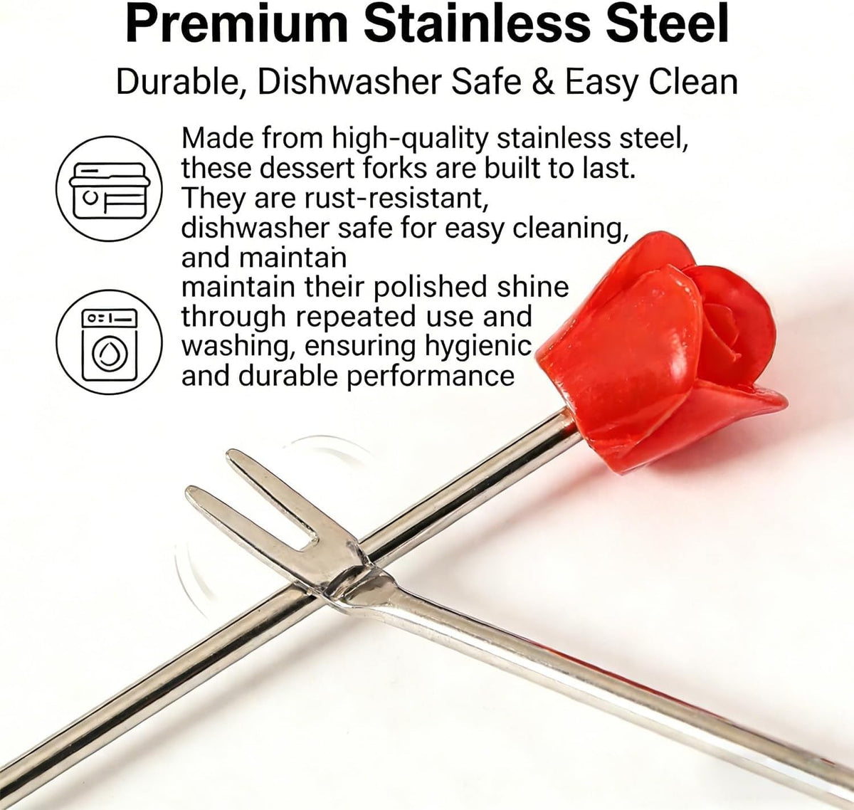 12-Piece Rose-Shaped Stainless Steel Fruit Forks Set with Ceramic Vase — Silver Mini Forks for Coffee Bar Accessories, Kitchen, Party & Restaurant Use (Gradation Pink Rose)