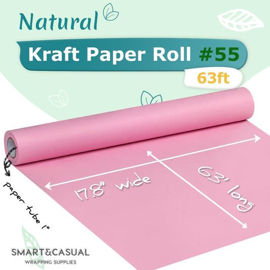 17.8" x 760" (63') Light Pink Kraft Craft Paper Roll for Gift Wrapping Bulletin Board Bouquet Flower Art Packing Parcel Table Covering 80GSM 55LB (Light Pink, 17.8" x 63')