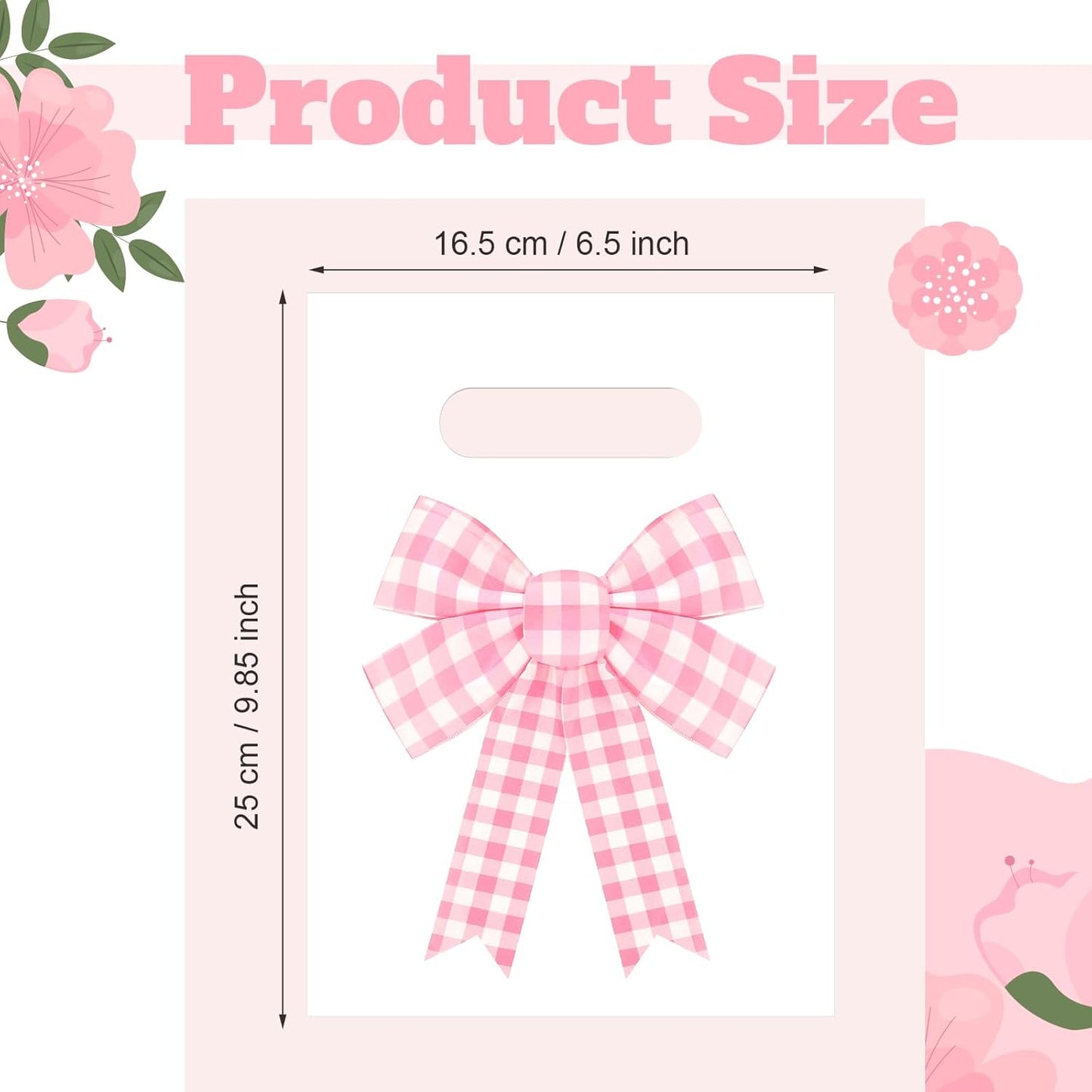100 Pcs Pink Bow Gift Bags Coquette Plaid Bow Party Favor Plastic Bags Bulk with Handle for Birthday Wedding Bridal Shower Spring Easter Pastel Goodie Treat Bachelorette Party Supplies