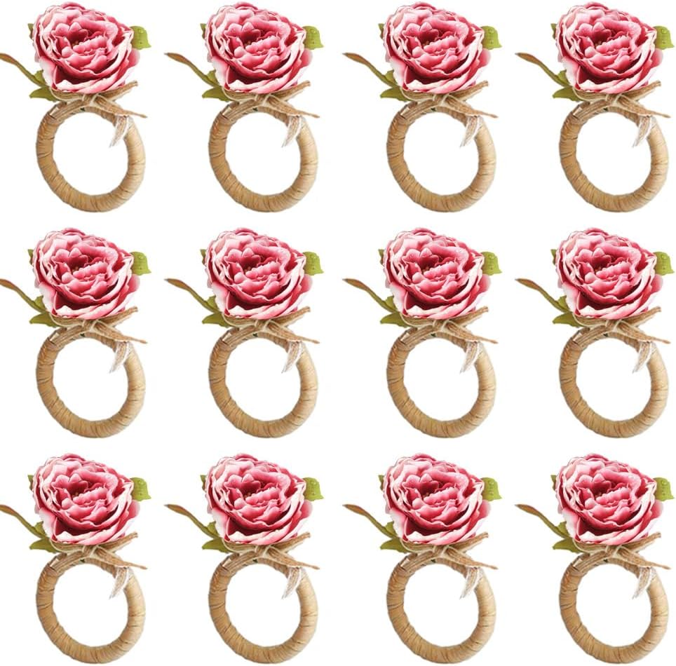 Flower Napkin Rings Set of 12, Rustic Napkin Holder Rings Table Decorations