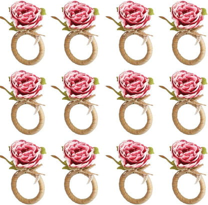 Flower Napkin Rings Set of 12, Rustic Napkin Holder Rings Table Decorations