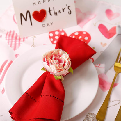 Farmhouse Flower Napkin Rings Set of 12, Faux Pink Rose Napkin Ring Serviette Holder for Spring Holiday, Mothers Day, Table Decor, Family Union, Dinner Setting(Rose Pink)