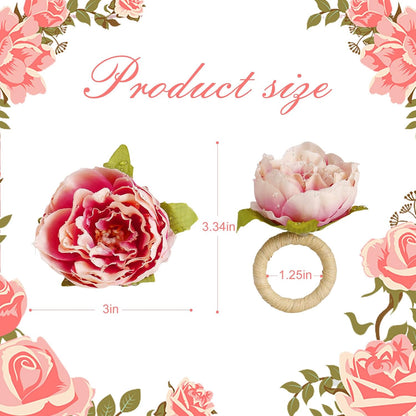 Farmhouse Flower Napkin Rings Set of 12, Faux Pink Rose Napkin Ring Serviette Holder for Spring Holiday, Mothers Day, Table Decor, Family Union, Dinner Setting(Rose Pink)
