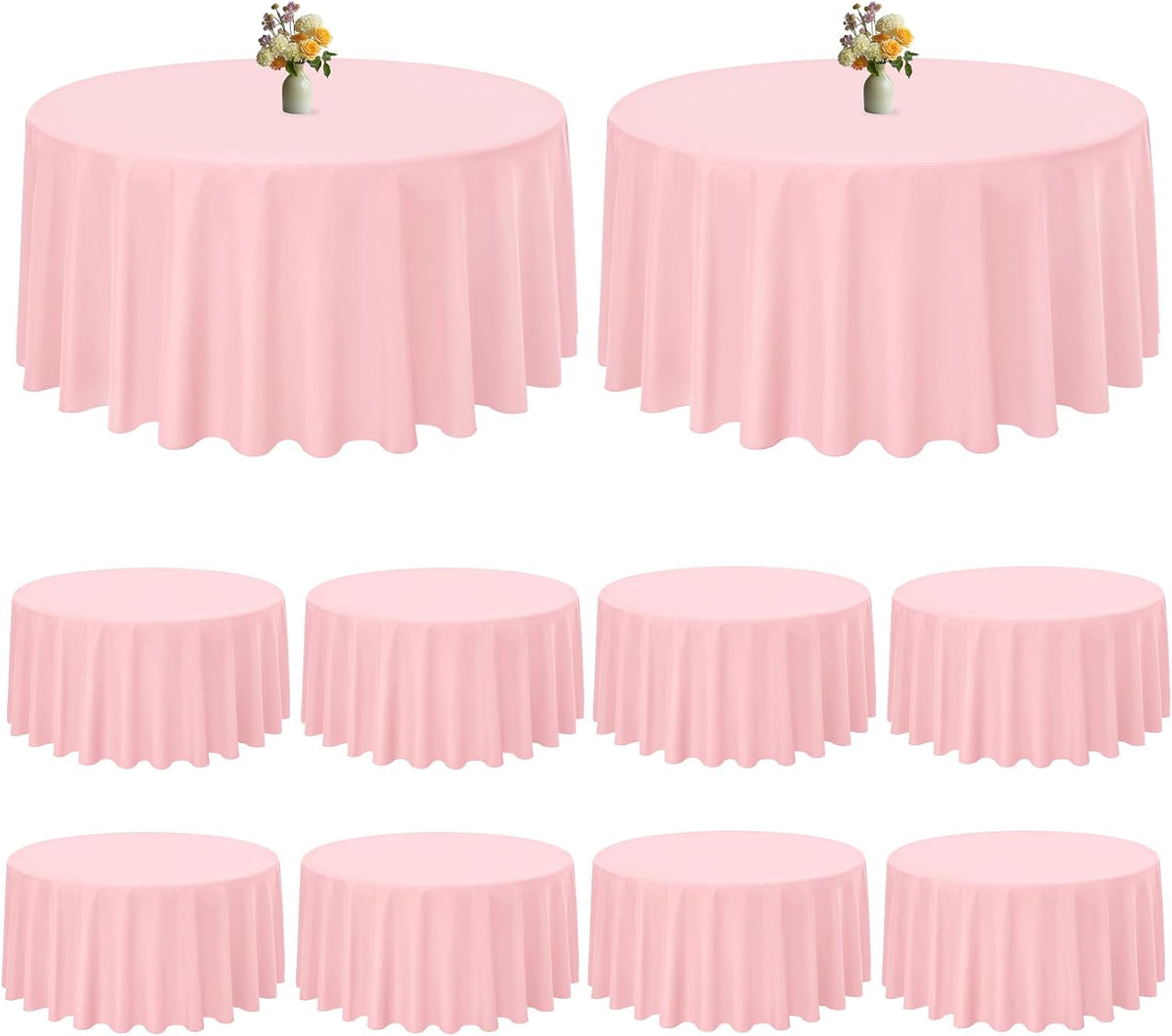 10 Pack Pink Round Tablecloth 90 Inch, Waterproof Table Cover