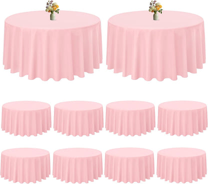 10 Pack Pink Round Tablecloth 90 Inch, Waterproof Table Cover
