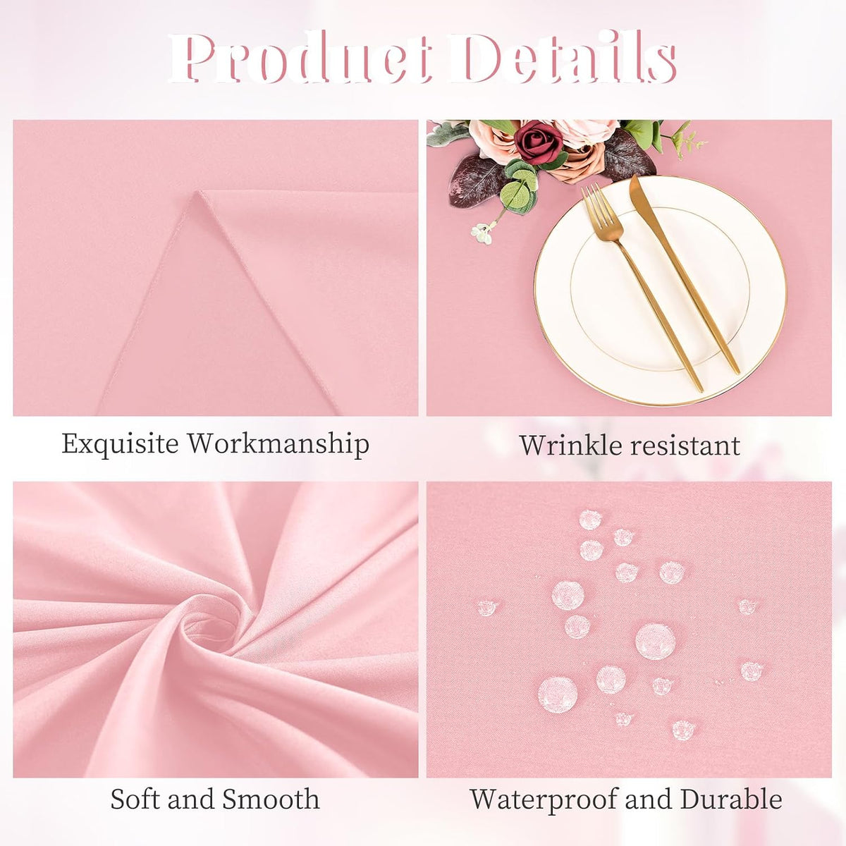 10 Pack Pink Round Tablecloth 90 Inch, Waterproof Table Cover