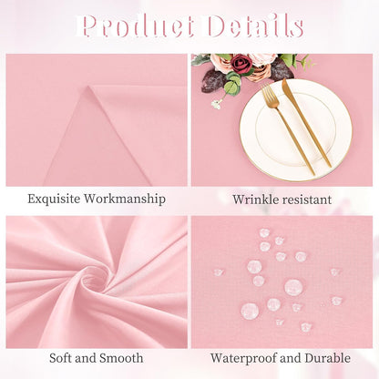 10 Pack Pink Round Tablecloth 90 Inch, Waterproof Table Cover