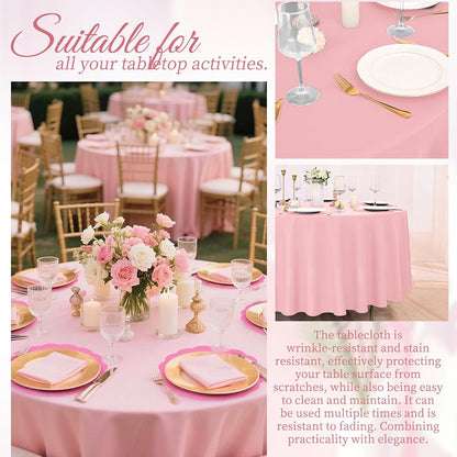 10 Pack Pink Round Tablecloth 90 Inch, Waterproof Table Cover