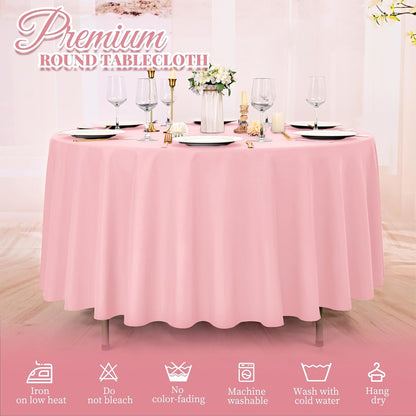 10 Pack Pink Round Tablecloth 90 Inch, Waterproof Table Cover