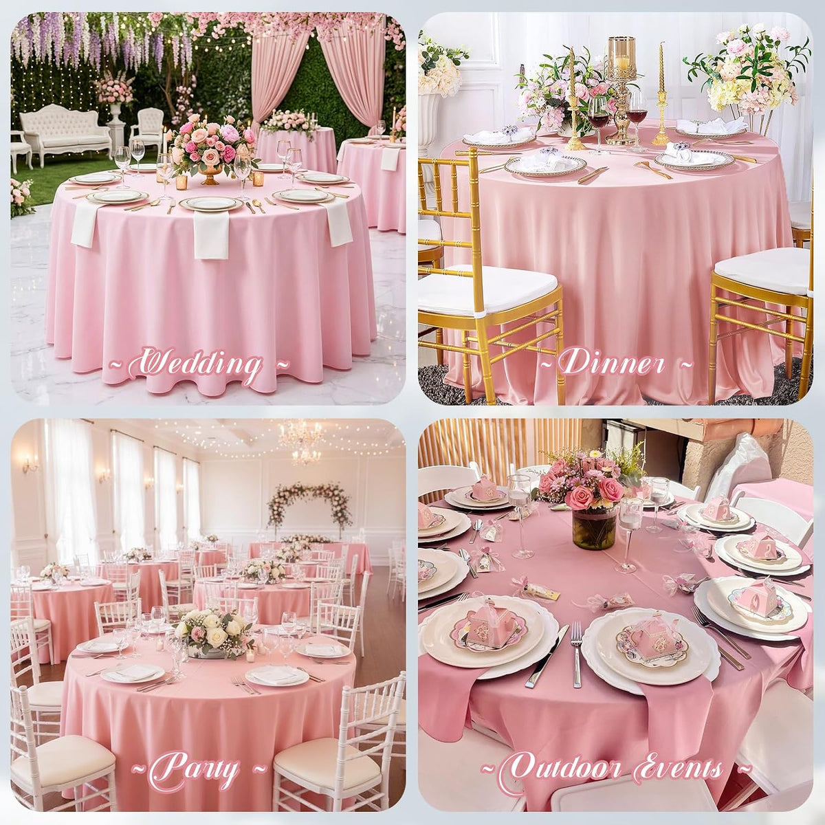 10 Pack Pink Round Tablecloth 90 Inch, Waterproof Table Cover
