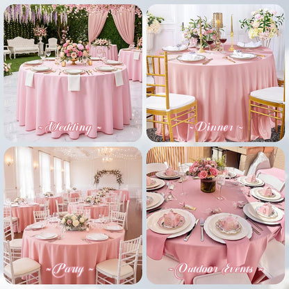 10 Pack Pink Round Tablecloth 90 Inch, Waterproof Table Cover