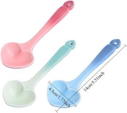 (3 Pieces) Color Glaze Gradient Ceramic Spoon Household 5.5-inch Small Cute Heart-shaped Dessert Coffee Soup (Pink)