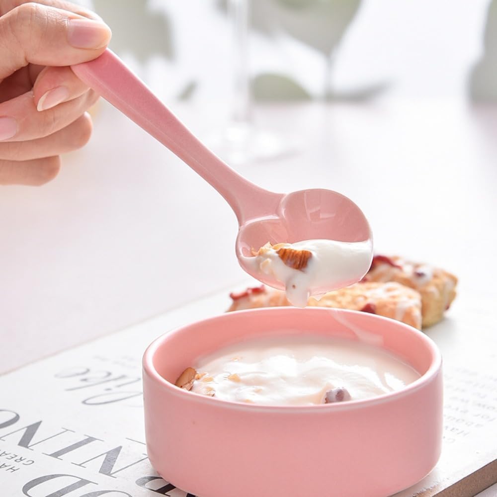 (3 Pieces) Color Glaze Gradient Ceramic Spoon Household 5.5-inch Small Cute Heart-shaped Dessert Coffee Soup (Pink)