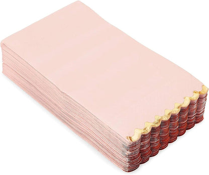 3-Ply Paper Dinner Napkins - Pink Napkins with Scalloped Gold Foil Edges - Disposable Absorbent for Weddings & Parties - 3 Ply, Pink - 50 Pack - 4 x 8 in