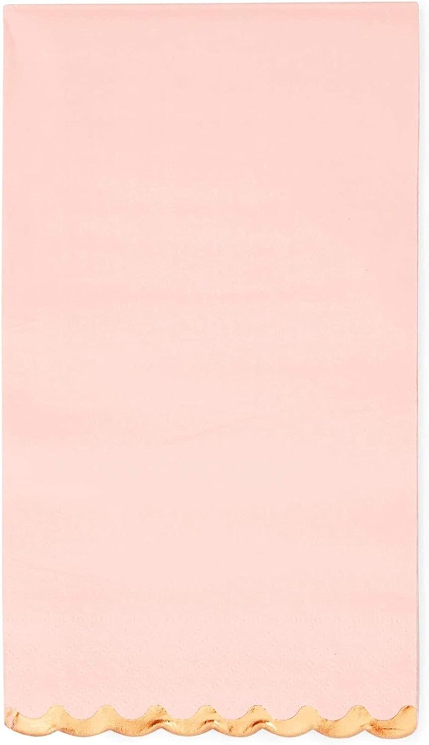 3-Ply Paper Dinner Napkins - Pink Napkins with Scalloped Gold Foil Edges - Disposable Absorbent for Weddings & Parties - 3 Ply, Pink - 50 Pack - 4 x 8 in