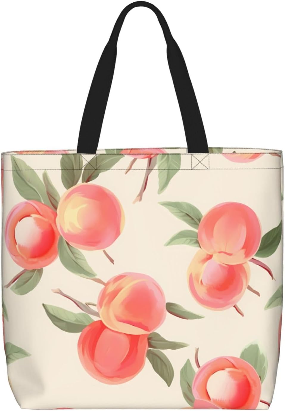 Pink Peach Pattern Womens Tote Bag Large Reusable Grocery Bags Casual Shoulder Bags For Shopping, Travel, Work Gift For Women