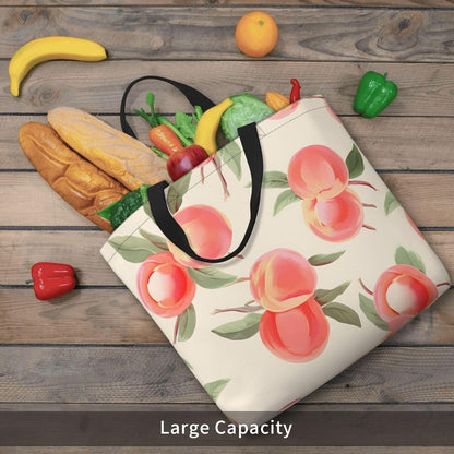 Pink Peach Pattern Womens Tote Bag Large Reusable Grocery Bags Casual Shoulder Bags For Shopping, Travel, Work Gift For Women