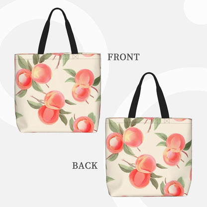 Pink Peach Pattern Womens Tote Bag Large Reusable Grocery Bags Casual Shoulder Bags For Shopping, Travel, Work Gift For Women