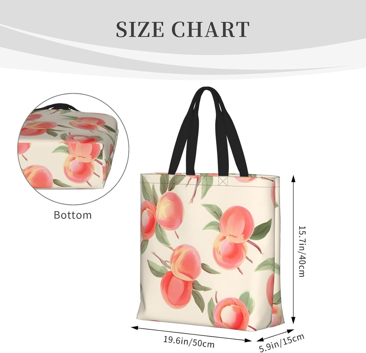 Pink Peach Pattern Womens Tote Bag Large Reusable Grocery Bags Casual Shoulder Bags For Shopping, Travel, Work Gift For Women