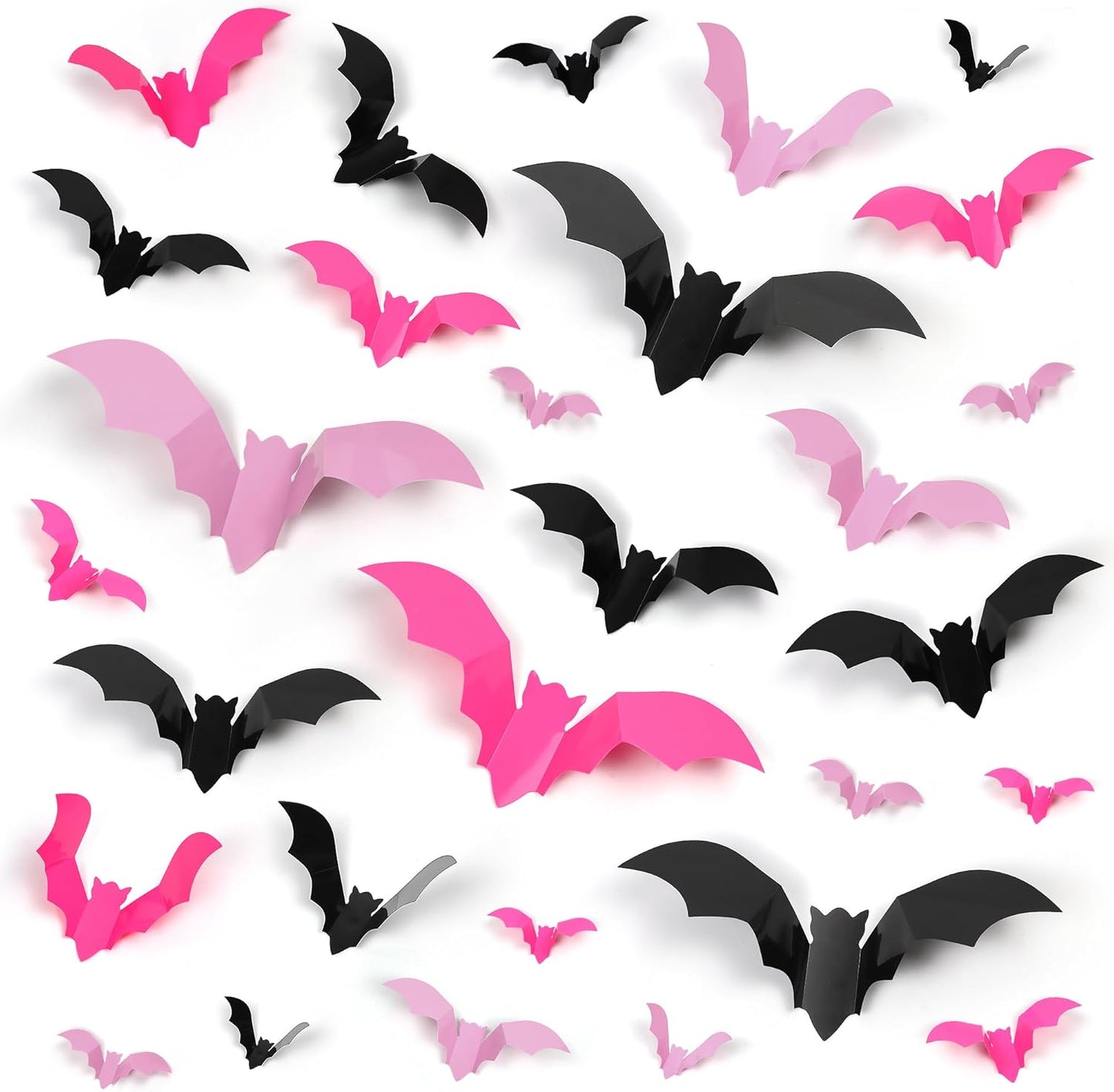 72 Pcs Bats Pink Halloween Decoration, 3D Bat Wall Decor Stickers