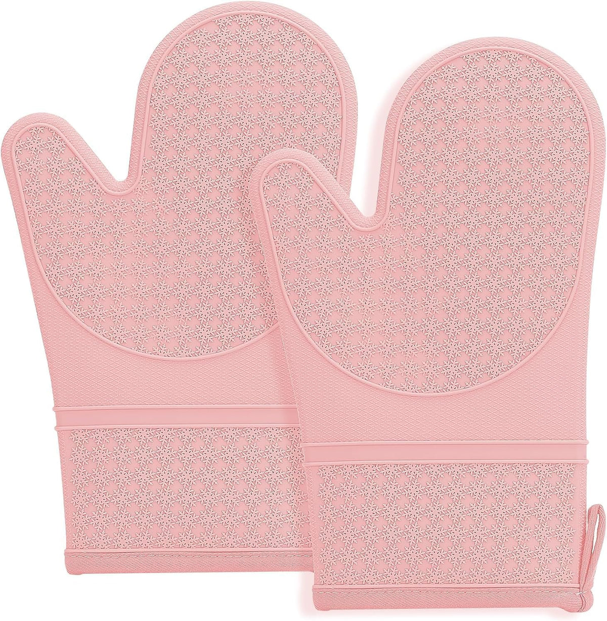 Silicone Oven Mitts, Heat Resistant 500F Kitchen Mitts 2PCS, 11.6" BPA-Free Soft Baking Gloves, Non-Slip Grip Oven Gloves with Soft Cotton Lining for Kitchen Cooking Baking BBQ - Pink