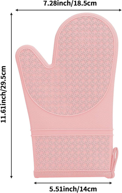 Silicone Oven Mitts, Heat Resistant 500F Kitchen Mitts 2PCS, 11.6" BPA-Free Soft Baking Gloves, Non-Slip Grip Oven Gloves with Soft Cotton Lining for Kitchen Cooking Baking BBQ - Pink