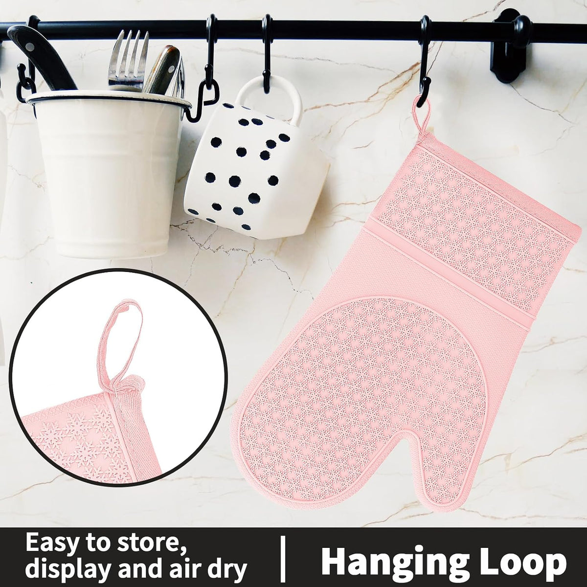 Silicone Oven Mitts, Heat Resistant 500F Kitchen Mitts 2PCS, 11.6" BPA-Free Soft Baking Gloves, Non-Slip Grip Oven Gloves with Soft Cotton Lining for Kitchen Cooking Baking BBQ - Pink