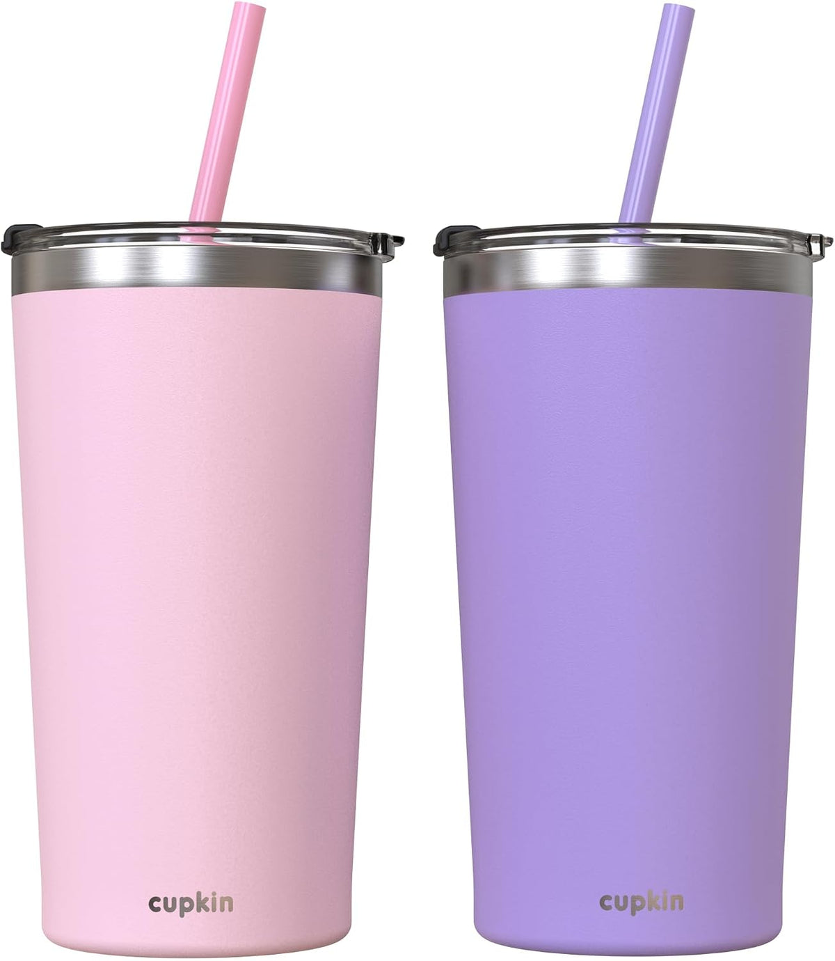 Stainless Steel Insulated Tumbler with Lid and Straw, 20 oz Stainless Steel Cups, Set of 2 Travel Coffee Mug for Adults, Iced Coffee Cup with Lid, Tumbler for Travel (Pink + Purple)