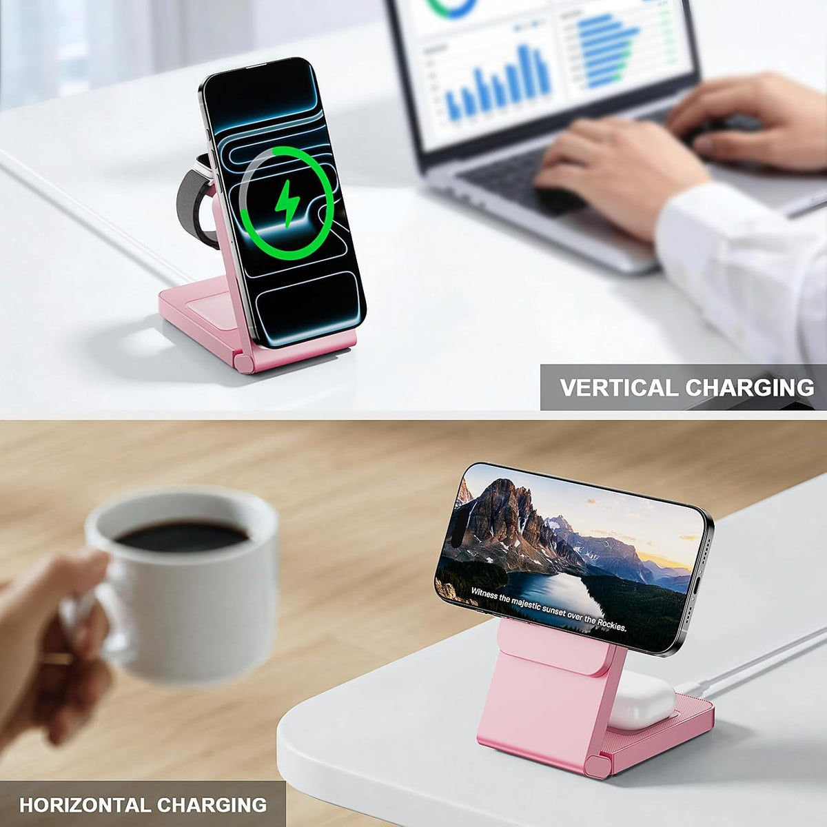 3-in-1 Charging Station for Apple Devices, Foldable Magnetic Wireless Charger Stand, Fast Charger Station for iPhone17/16/15/14/13/12 Pro Max/ AirPods2/3/4 and IWatch Ultra Series(Pink)