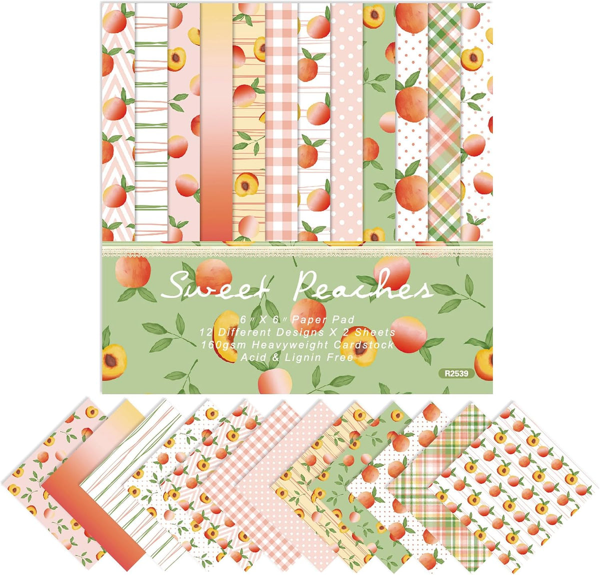 Fruit Themed Scrapbook Paper, 24 Sheets Summer Single -sided Pattern Papers 160GSM Square Decorative Cardstock Paper for Scrapbooking DIY Junk Journal Arts Crafts 6 inches (peach)