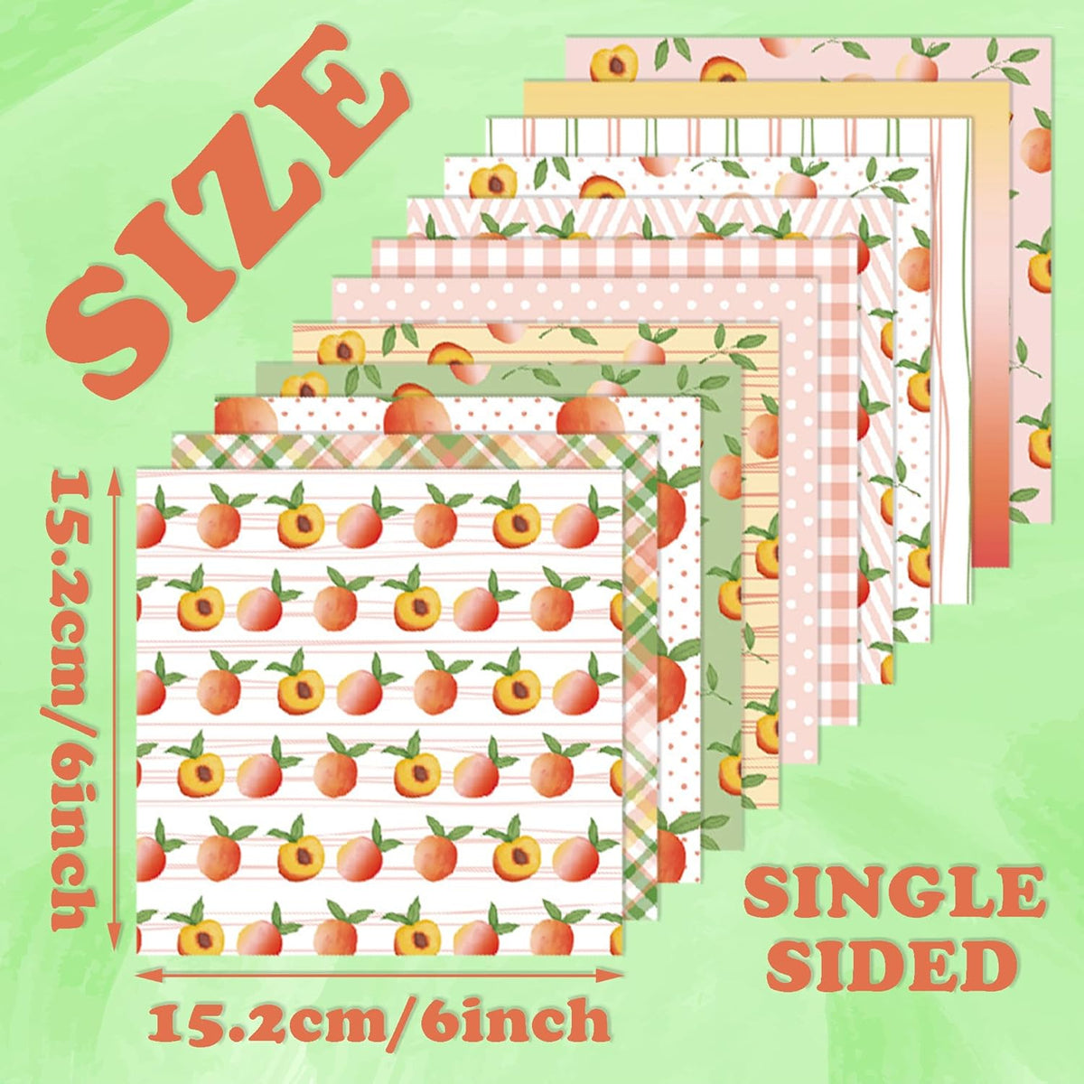 Fruit Themed Scrapbook Paper, 24 Sheets Summer Single -sided Pattern Papers 160GSM Square Decorative Cardstock Paper for Scrapbooking DIY Junk Journal Arts Crafts 6 inches (peach)