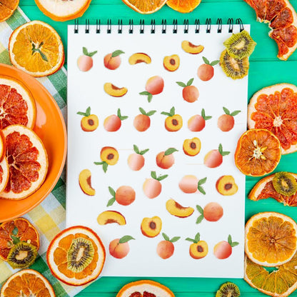 Fruit Themed Scrapbook Paper, 24 Sheets Summer Single -sided Pattern Papers 160GSM Square Decorative Cardstock Paper for Scrapbooking DIY Junk Journal Arts Crafts 6 inches (peach)