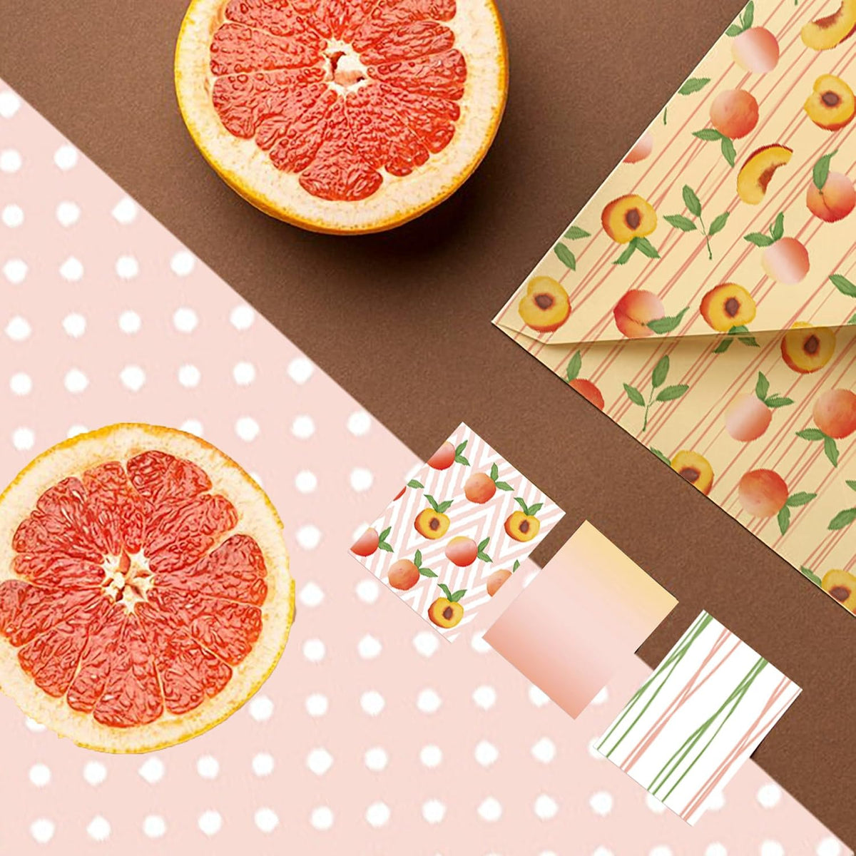 Fruit Themed Scrapbook Paper, 24 Sheets Summer Single -sided Pattern Papers 160GSM Square Decorative Cardstock Paper for Scrapbooking DIY Junk Journal Arts Crafts 6 inches (peach)