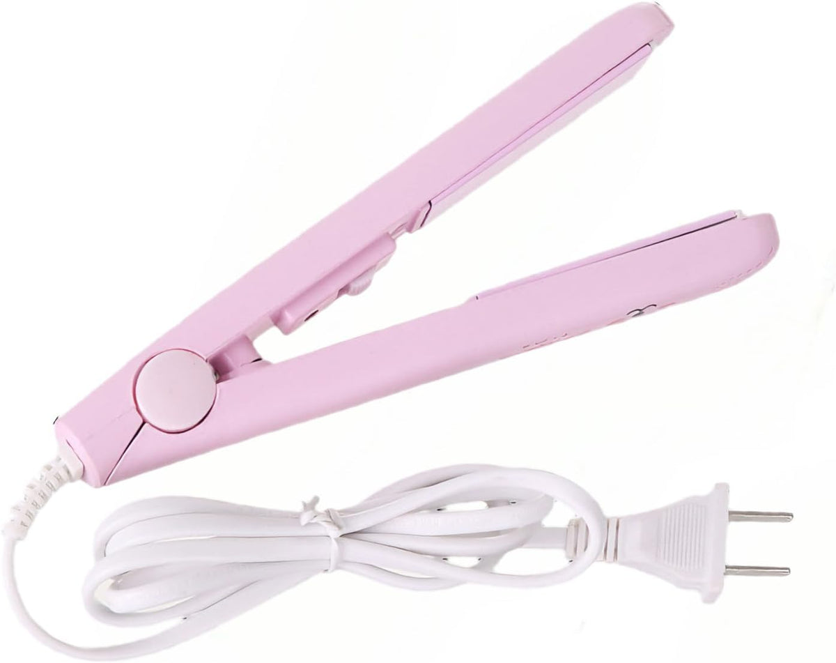 Mini Hair Straightener,Mini Flat Iron 2 in 1 Hair Curler 100-240v 20w Tourmaline Ceramic + Plastic,Mini Flat Iron Small Mini Straightener Flat Iron for Travel, Dormitory Or Home (Pink/Us Plug)