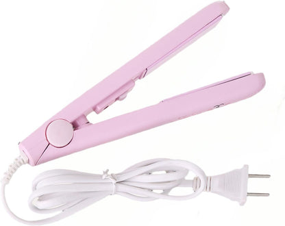 Mini Hair Straightener,Mini Flat Iron 2 in 1 Hair Curler 100-240v 20w Tourmaline Ceramic + Plastic,Mini Flat Iron Small Mini Straightener Flat Iron for Travel, Dormitory Or Home (Pink/Us Plug)