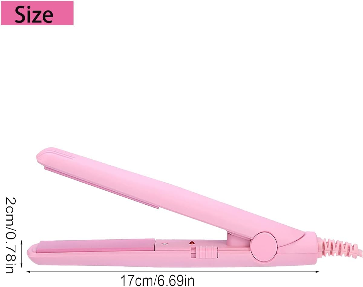 Mini Hair Straightener,Mini Flat Iron 2 in 1 Hair Curler 100-240v 20w Tourmaline Ceramic + Plastic,Mini Flat Iron Small Mini Straightener Flat Iron for Travel, Dormitory Or Home (Pink/Us Plug)