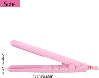 Mini Hair Straightener,Mini Flat Iron 2 in 1 Hair Curler 100-240v 20w Tourmaline Ceramic + Plastic,Mini Flat Iron Small Mini Straightener Flat Iron for Travel, Dormitory Or Home (Pink/Us Plug)