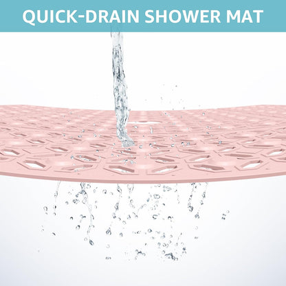 Square Shower Mat, 27"x 27" Extra Large Shower Mats for Inside Shower, TPE Anti Slip Shower mat with Suction Cups Drain Holes, Machine Washable Shower Floor Mat (Light Pink)