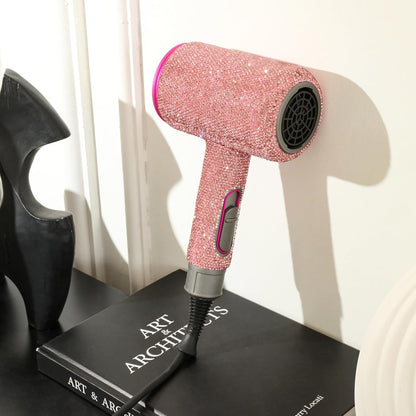 Bling Diamond Dryer with Rhinestone,Ionic Hair Dryer, 1800W Professional Ionic Hair Blow Dryer with 3 Heat/2 Speed, 3 Temperature & 2 Wind Speed for Women Bedazzled,Pink