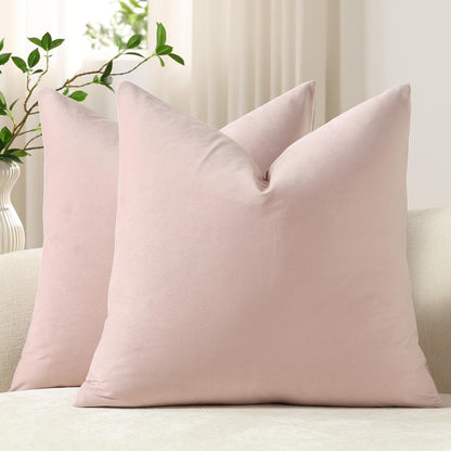 Throw Pillow Covers 16x16 Light Pink: Pack of 2 Cozy Soft Velvet Square Modern Luxury Decorative Throw Pillow Cases for Sofa Couch Living Room Bed Home Decor
