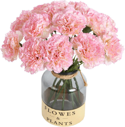 Artificial Carnation Flowers - 15pcs Pink Silk Flowers with Stems for Home Decor, Wedding, Bridal Bouquet, Anniversary, Birthday and Floral Arrangements