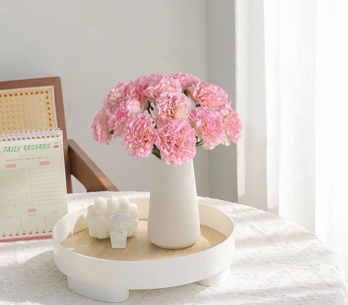 Artificial Carnation Flowers - 15pcs Pink Silk Flowers with Stems for Home Decor, Wedding, Bridal Bouquet, Anniversary, Birthday and Floral Arrangements