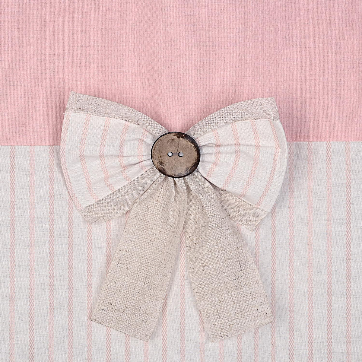 Farmhouse Pink Shower Curtain, Bowknot, Cotton Blend Fabric, Pleated Pink Stripe, Country Style, 72x72 in, Bathroom