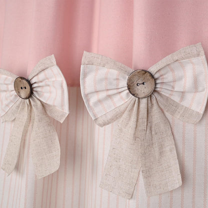 Farmhouse Pink Shower Curtain, Bowknot, Cotton Blend Fabric, Pleated Pink Stripe, Country Style, 72x72 in, Bathroom