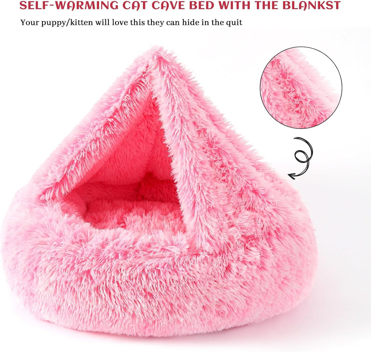Hooded Blanket Donut Cave Bed for Small Medium Dogs and Cats