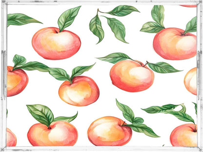Peach Acrylic Serving Tray with Handles 15.7 x 11.8 Inch, Clear Reusable Decorative Tray, Multi-Purpose Spill Proof Table Tray for Party, Coffee, Bathroom, Kitchen, Office