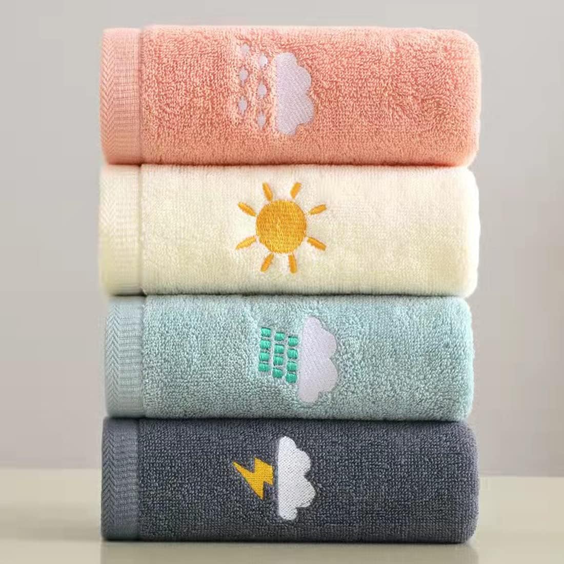 Hand Towels for Bathroom Set 4 Piece, 100percent Cotton Bath Towel , Face Soft Highly Absorbent Adults and Children Kitchen, 14x29 Inch (Pink White Blue Gray)