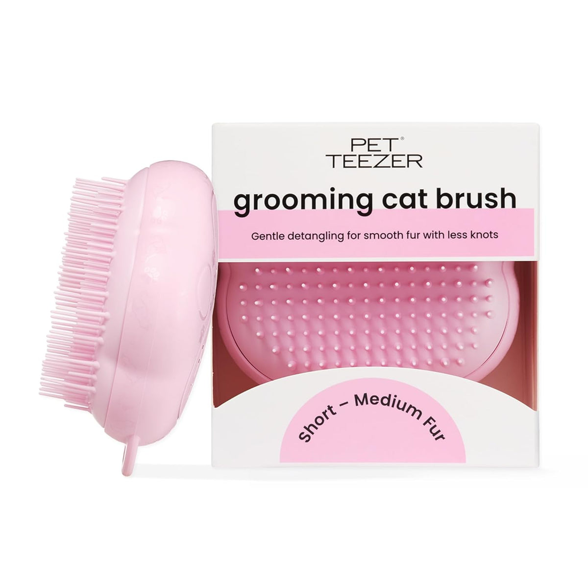 Pet Teezer Cat Brush for De-Shedding Short to Medium Fur, Millennial Pink